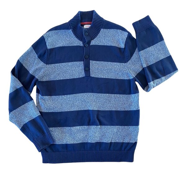 Izod Striped Henley Sweater Blue Rugby Bloke Kurt Cobain 90s Grunge Grandpa-XL - Picture 1 of 14